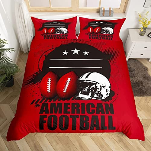 Sezhiqeu American Football Bettwäsche 135x200, 3D Muster Weich Kuschelig Mikrofaser Bettwäsche Set Rotes Rugby Bettbezug + 2 Kissenbezug 80x80 cm mit Reißverschluss B127