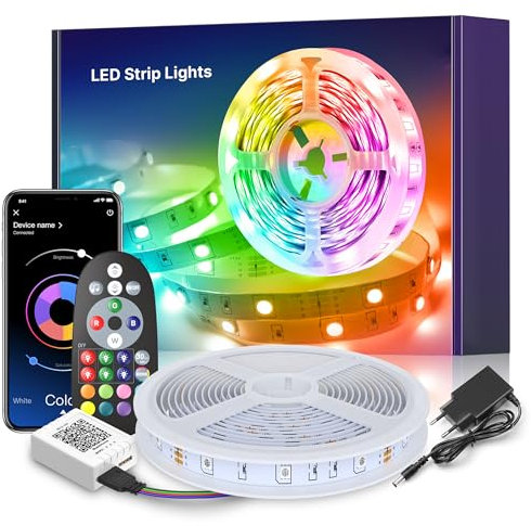 Mexllex LED Strip 10m, LED Streifen mit Fernbedienung und App, Farbwechsel LED Lichterkette, Musik Sync Timer LED Leiste für Party, Zuhause, Schlafzimmer, TV, Küche Deko