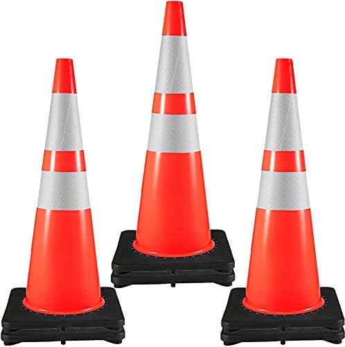 VEVOR 6er-Pack 36-Zoll-Verkehrskegel, Sicherheits-Straßenparkkegel mit schwarzer beschwerter Basis, Orangefarbene PVC-Verkehrssicherheitskegel, Gefahrenkegel, Reflektierende Kragen