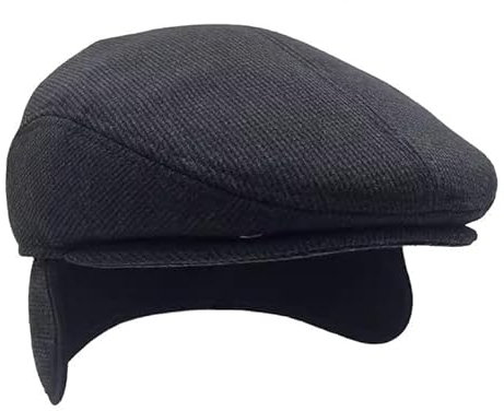 Herren Schiebermütze mit Ohrenklappen gefütterte Schirmmütze mit Ohren- und Nackenschutz Schirmmütze Frühling Herbst Winter Mütze mit Ohrenschutz (DE/NL/SE/PL, Alphanumerisch, L, Schwarz grau)