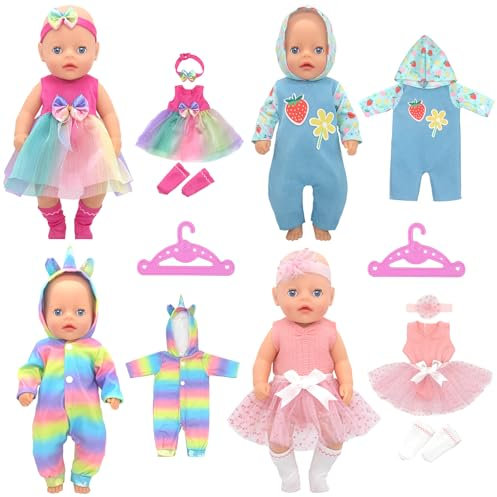 Baby Puppe Kleidung Kompatibel mit Baby neu geboren Kleidung 12-14 Zoll Puppe, Puppe Kleidung für 30-35cm Outfits Süße Baby Puppe Outfits ,Vierteiliges Set zur Erfüllung Ihrer Wünsc