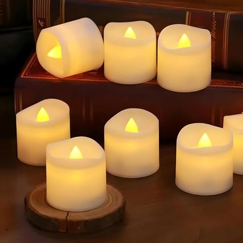 SR ESSENTIALS Battery Operated Flickering LED Candles, Long-Lasting Battery Tea Lights for Weddings, Parties, Halloween, Christmas Home Decor Fake Battery Candles [Energy Class A] (12Pcs Warm White)
