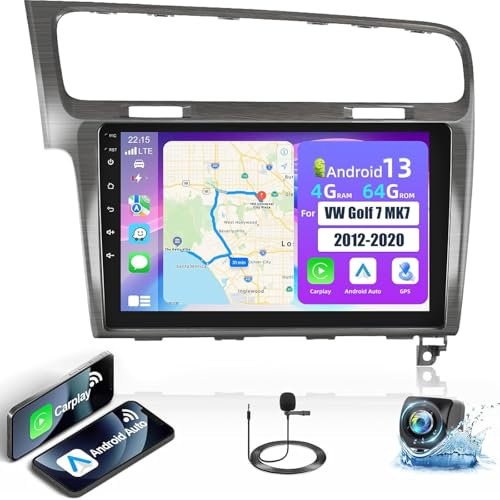 4 + 64G Android 13 Autoradio für VW Golf 7 MK7 2012-2020 - Drahtlos Carplay & Android Auto - 10 Zoll Touchscreen mit EQ DSP WiFi GPS FM RDS Mirror Link Geteilter Bildschirm+AHD Rückfahrkamera
