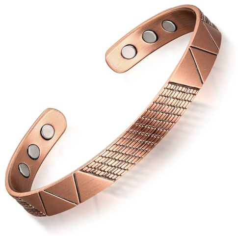 Herdear Bracelet Magnétique en Cuivre Bracelets Magnétiques en Bronze Bracelets en Cuivre Réglables avec 8 Aimants pour Hommes et Femmes(1 Pièce,Antique)