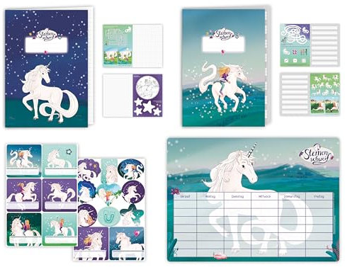 8-tlg. Schul-Set * STERNENSCHWEIF * für Schule und Schulanfang, als Mitgebsel oder Geschenk in die Schultüte | Mädchen Einhorn Pferde Feuerwehrmann Kindergeburtstag Einschulung