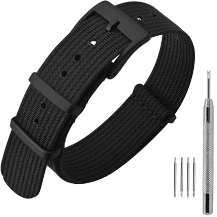 ANNEFIT Nylon Uhrenarmbänder 19mm mit Edelstahl Metall Schwarz Schließe, Sport Atmungsaktive Ersatzarmband (Schwarz)