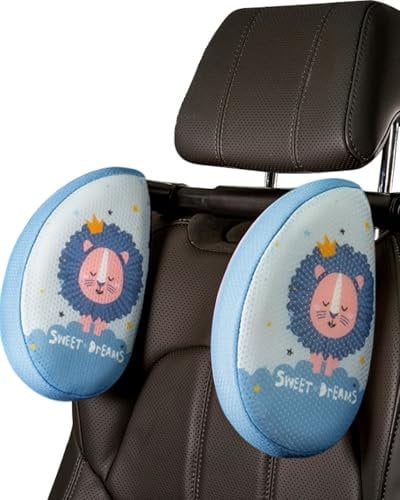 mymai Verstellbare Auto-Nackenstütze für Kinder und Erwachsene - kopfstütze Auto Kinder mit Memory-Schaum für Reisen, 360° drehbare Kopfstütze für Auto schlafen, Ergonomisches Reisekissen(Blau)