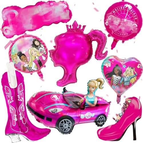Luftballons Geburtstag Deko, 8 Stück Pink Folienballons Geburtstagsdeko Bar-bi Geburtstag Deko Set Prinzessin Party Supplies für Mädchen Party Deko Ballons
