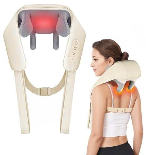 Massaggiatore Cervicale Massaggio Cervicale Collo e Schiena con Riscaldamento, Dispositivo Massaggio Shiatsu per il Nuca, Massaggiatore Collo 4D per Tessuti profondi, Senza fili, 2 Modalità