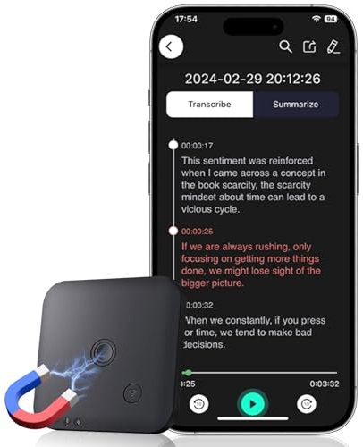 Dittybuy Registratore Vocale AI 64GB – Trascrizione e Riassumi Automatica con ChatGPT-4o, Supporta 102 Lingue, Controllo Tramite App, Ideale per Chiamate, Riunioni e Colloqui