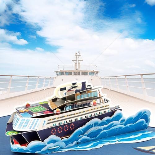 Halbur Pop Up Karte Kreuzfahrschiff, 3D Schiff Geburtstag Geschenke, Pop Up Karte Geburtstag, für Gutschein Kreuzfahrt, Schiffsreise oder Urlaub, Ship Reisegutschein Zum
