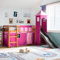 Willood Kinder Hochbett mit Rutsche, Leiter, Bettumrandung,Turm Rosa 90x200 cm Massivholz Kiefer