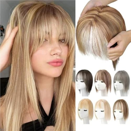 Natural Hair Toppers with Bangs for Women, Wig Toppers for Thinning Hair Hair White Beige Gray Cosplay Replacement Hair Wigs (13# Dark Gold)