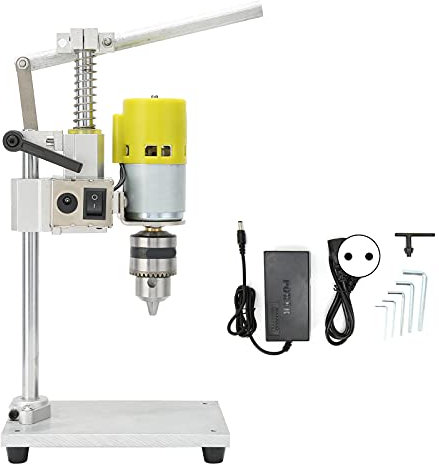 Baxnore Taladro de sobremesa, Taladro de banco eléctrico de aleación de aluminio, Herramientas eléctricas de taladro de banco pequeño de bajo ruido para el hogar 1,5 x 10 mm