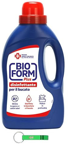 10 x Bioform Plus Igiene – Detersivo igienico per il bucato – Lavaggio in lavatrice liquido – Rimuove sporco e cattivi odori 1300 ml + portachiavi Beni Culinari