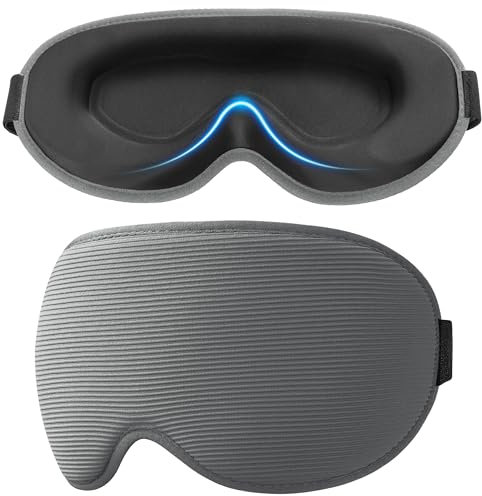 Gritin Schlafmaske für Seitenschläfer, Upgrade 3D Augenhöhlen Schlafbrille mit Verstellbarem Gummiband, Lichtblockierend & Atmungsaktiv, Augenmaske für Männer & Frauen -Lichtgrau