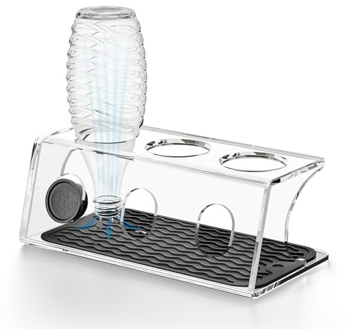 Sliandtelly Klarer Acryl Flaschenhalter für SodaStream, Stabiles Flaschen Abtropfhalter mit Deckelhalter & Tropfmatte | Küche 3 Flaschen halten Lagerung & Trocknung | Platzsparend Kratzfest Rutschfest