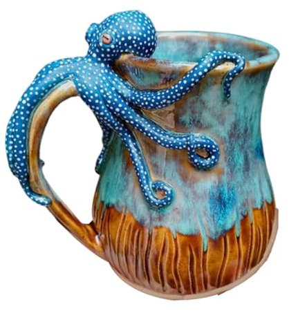 Handmade Octopus Mug, 3D Octopus Coffee Cup, Resin Water Cup, 3D Sculpted Mug with Tentacle Handle, 414ml Drinking Container, Fun Novelty Sea Animal Drinkware, 14 Fluid Ounces