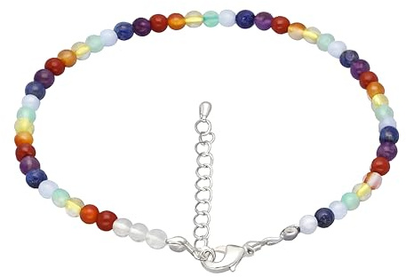 Lebensquelle Plus Fußkette aus echtem Edelstein | 4 mm Ø Perlen | Länge: 25 cm + 5 cm verstellbar | Edelsteinschmuck Naturstein Fußkettchen