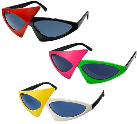 3 Stück Lustige Brille, Witzige Sonnenbrillen Für Damen, 80er Jahre Kleidung Accessoires, Hässliche Sonnenbrille Für Party, Musikfestival Und Fotoshooting, Dreieckige Zorro Brille In Rot-Schwarz, Pink