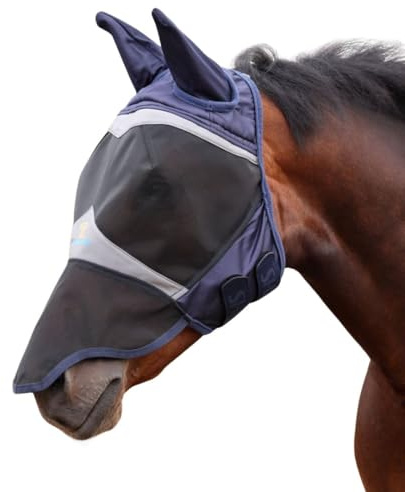 Shires FlyGuard Pro Masque anti-mouches en maille fine avec oreilles et nez – Taille complète | Maille légère et respirante – Protection contre les mouches et les insectes | Ajustement sûr pour la