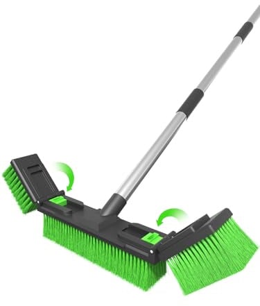 18”/45cm Large Wide Adjustable Heavy Duty Outdoor Push Broom Stiff Brush Head with 4 Section Threaded Handle 60/152cm for Warehouse Driveway Garage Patio Sidewalk Floor Dirt Workshop Deck Cleaning