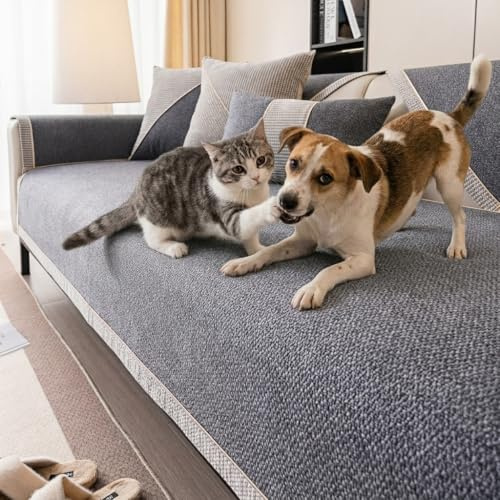 XRDSHY Sofa Überzug Rutschfester Sofaschoner - Couch Sofabezug Ecksofa L U Form Cover Koltuk Örtüsü Kratzschutz Haustiere Atmungsaktiv Waschbar (Dunkelgrau 2, 90x160cm)
