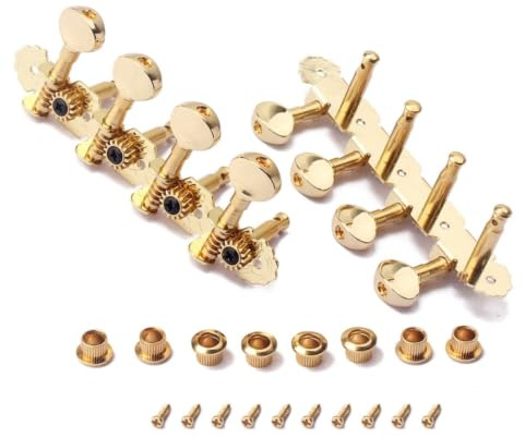Mandolin Machine Heads 4l4r Gold Tuning Pegs with Screws | Iron Copper Build, 8-string Fit, Ferrules Included, Standard 25mm Peg Spacing