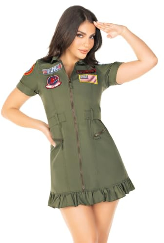 Leg Avenue Women's Licensed Top Gun Flight Dress Costume, Green