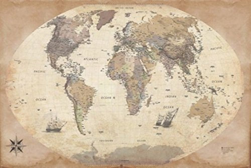 1art1 Mapas Mapa del Mundo, Edición 2011, Estilo Vintage, En Inglés Fotomural Autoadhesivo 180x120 cm
