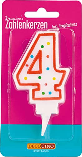DECOCINO Zahlenkerzen Zahl „4“ – Torten-Kerzen Happy-Birthday-Deko, Gerbutstags-Kerzen, Geburtstags-Deko für Geburtstags-Torte & Geburtstags-Kuchen