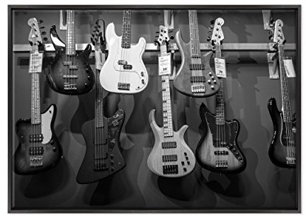 Bild auf Leinwand gerahmt – mit Rahmen – E-Gitarre – Bass – Instrumente – 70 x 100 cm – Moderner Stil Schwarz – (Code 3672)