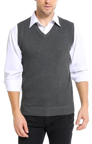 iClosam Pull sans Manche Homme Tricot Gilet Homme - Gris Foncé - L