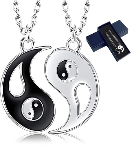 ZoneYan Ying Yang Kette, Freundschaftsketten, Jewelry Puzzle-Anhänger im Yin-Yang-Design für Jungen, Mädchen, beste Freunde, Liebhaber und Paare, 2 legierte Halsketten,Geschen (Silber)
