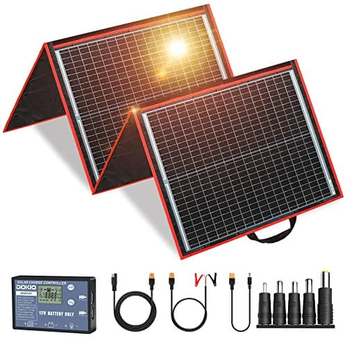 DOKIO Solarpanel Faltbar 160W Monokristalline Tragbare Solarmodul Camping Solaranlage Komplettset (Solarladeregler+PV Kabel+5 DC Adapter+2 USB Ausgang)