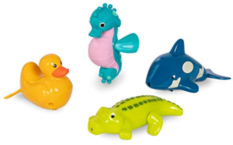 Battat – Juguetes de baño para niños – Paquete de 4 Animales de bañera. – Juguetes flotantes para la Hora del baño – Juguetes de Agua y Playa – 2 años + – Caballo de mar, Cocodrilo, Pato, Ballena