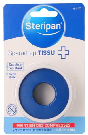 Steripan - Pflaster aus Stoff – weich und robust – latexfrei – lässt sich ohne Schere zuschneiden – hält die Kompressen – 5 m x 2,5 cm