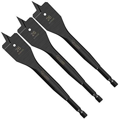 3 x SabreCut SCRIW26_3 26mm x 152mm Impact Rated Flat Wood Spade Bits for Softwood Hardwood Chipboard