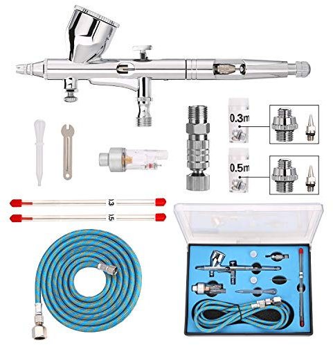 Airbrush, AGPtEK Double Action Airbrush Kit AirBrush Spray Gun with 0.2/0.3/0.5mm Needles and Air Hose Copper Material for Tattoo, Cake Decorating, Craft Tools, Makeup, Painting and Nail Art