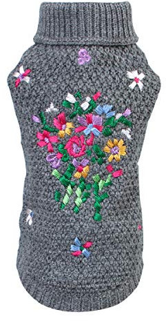 Petyoung Hundepullover mit Blumenstickerei - Haustier Warmer Pullover Weiche Winterkleidung für Welpen Kleiner Mittelgroßer Hund