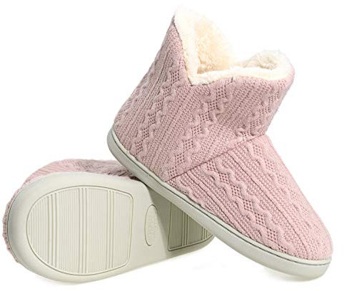 AONEGOLD Pantofole Donna Invernali Ciabatte Uomo Ragazze Maglia Tessuto Pantofola Calde Peluche Stivaletto Scarpe da Interno Antiscivolo(Rosa Chiaro,Taglia 38-39)