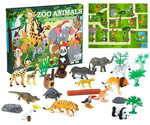 KreativeKraft Adventskalender 2025 Kinder mit 24 Tiere Spielzeug Mini Tiere Figuren oder Dino Figuren Weihnachtskalender Jungen Geschenk für Kinder (Mehrfarbig Zoo Animals)