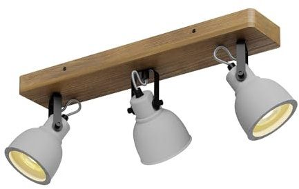 Lindby Deckenlampe Beton Kiefernholz, Deckenstrahler drehbar schwenkbar Spotbalken 3x GU10 ohne Leuchtmittel Strahler Spot Deckenleuchte Küche