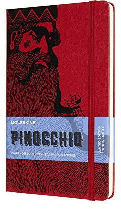 Moleskine, Taccuino in Edizione Limitata, Pinocchio Mangiafuoco, Layout a Righe e Copertina Rigida, Formato Grande 13x21 cm, Colore Rosso Scarlatto, 192 Pagine