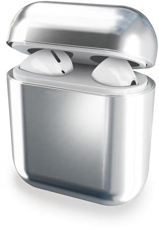 subtel Chrome Design Hülle kompatibel mit AirPods, kompatibel mit AirPods 2 Schutzhülle - Look: Silber Glänzend, Ladeschale Case chromfarben - Airpod Tasche Ladecase Cover Etui Airpodscase