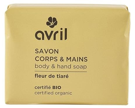 Avril - Savon Corps & Mains Bio - A l'Huile de Noix de Coco et Argan Bio - Parfum 100% Naturel - Vegan, Certifié Bio Ecocert - Fabriqué en France - 100g