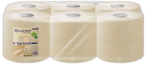 LUCART Paquet de 12 rouleaux Papier toilette Jumbo, 750 feuilles Ecolabel, couleur havane
