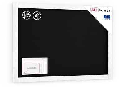 ALLboards Kreidetafel mit weißem lackiertem Holzrahmen 90x60cm, Weiß, Schreibtafel, Kreide, Schreibtafel zum Aufhängen, Wand Tafel Holz, Tafel schwarz, Tafel gastronomie