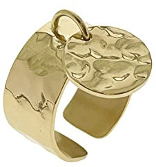 Paloma Bijoux Bague breloque ajustable martelée acier inoxydable pour femme (Acier doré 18K)
