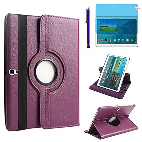 Custodia per Samsung Galaxy Tab S 10.5 pollici 2014 (SM-T800 SM-T805) - Rotazione di 360 gradi Custodia protettiva completa per supporto,Con Penna Stilo, Pellicola Per Schermo (Purple)
